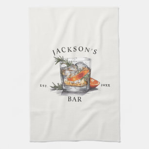 Stylish Whiskey Cocktail Name & Year Home Bar Tea Towel