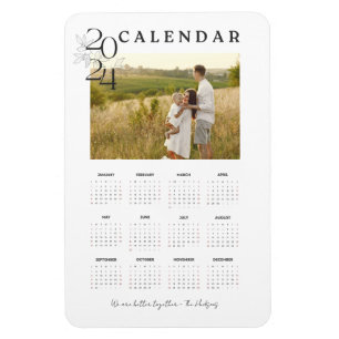 Stylish White 2024 Full Year Couple Photo Calendar Magnet