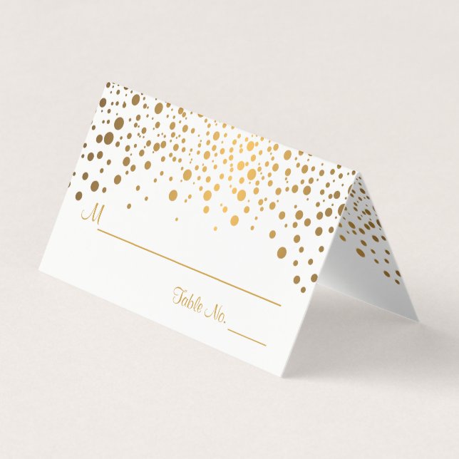 Stylish White and Gold Confetti | Place Cards (Front)