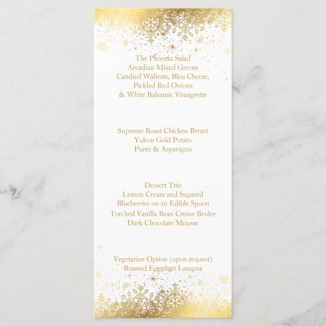 Stylish White and Gold Snowflakes - Menu (Front)