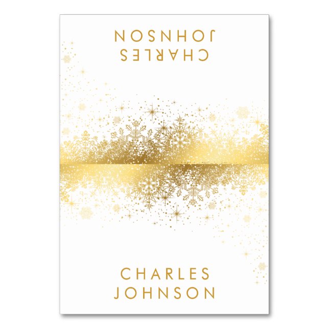 Stylish White and Gold Snowflakes | Place Cards (Front)