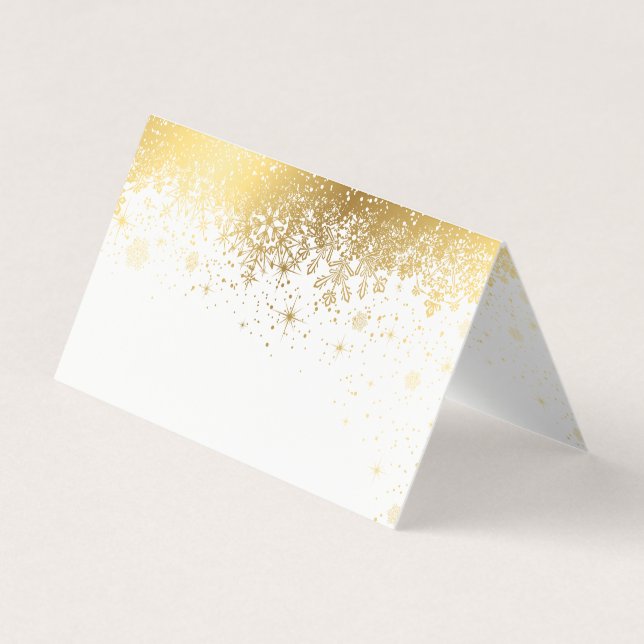 Stylish White and Gold Snowflakes| Place Cards (Front)