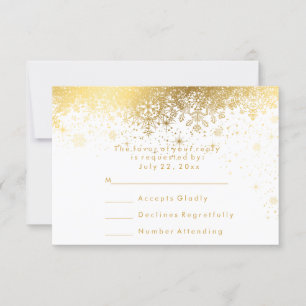 Stylish White and Gold Snowflakes - RSVP Card