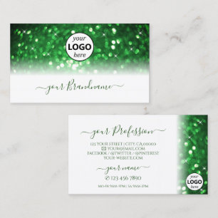 Stylish White and Green Sparkling Glitter Add Logo Business Card