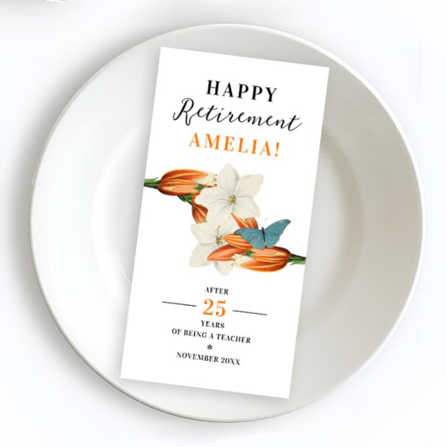 Stylish White And Orange Retirement Retro Floral  Napkin (Creator Uploaded)