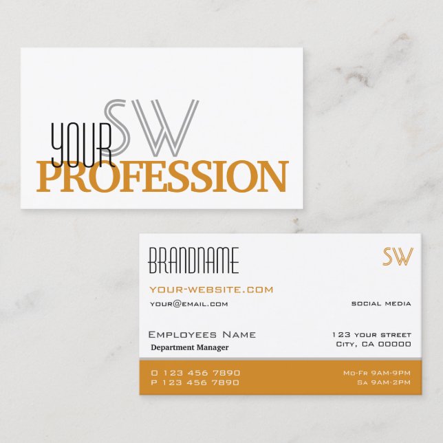 Stylish White and Orange Simple with Monogram Business Card (Front/Back)