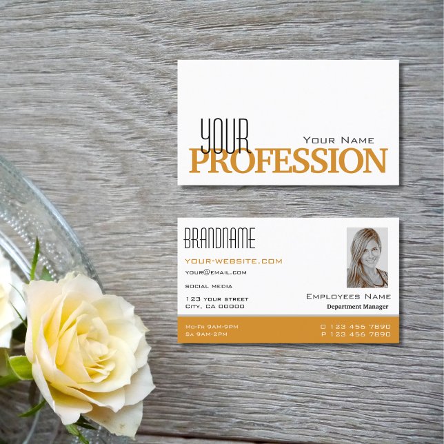 Stylish White and Orange with Photo Professional Business Card (Creator Uploaded)