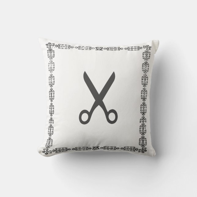 Stylish White Black Frame Scissors Cushion (Front)