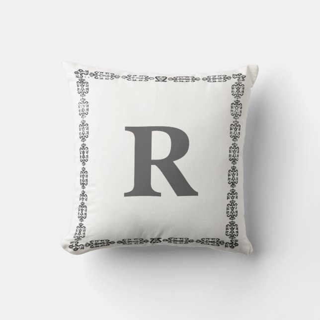 Stylish White Black Monogram Letter Frame Cushion (Front)