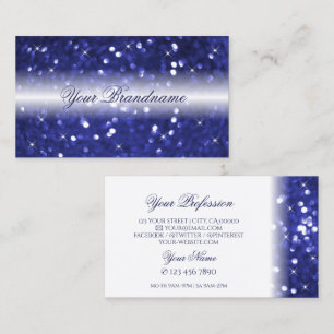 Stylish White Blue Sparkle Glitter Stars Glamorous Business Card