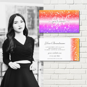 Stylish White Colourful Sparkling Glitter Initials Business Card
