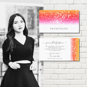 Stylish White Colourful Sparkling Glitter Monogram Business Card