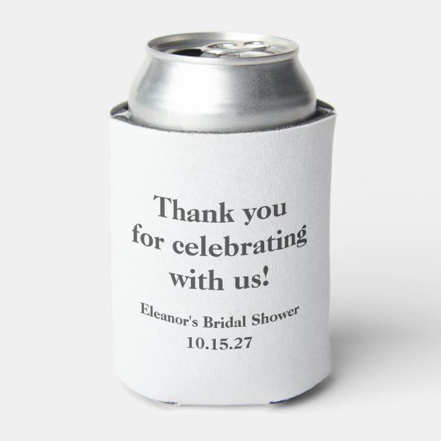 Stylish White Custom Bridal Shower Thank You Can Cooler (Can Front)