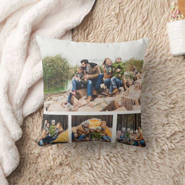 Stylish White Custom Multi Photo Collage  Cushion (Blanket)