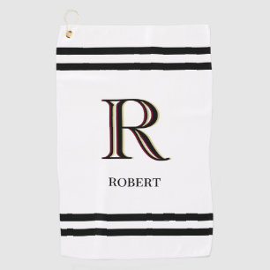 Stylish White Custom Personalised Monogram Name    Golf Towel