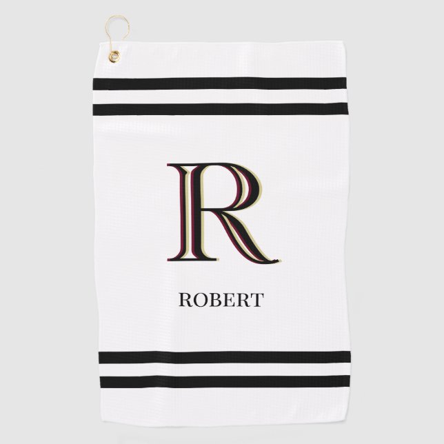 Stylish White Custom Personalised Monogram Name    Golf Towel (Front)