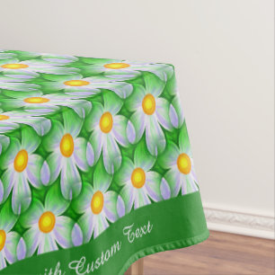 Stylish White Daisy Pattern Green Personalised Tablecloth