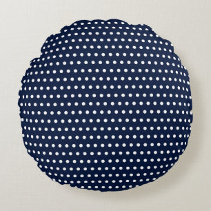 Stylish White Dots Pattern On Beautiful Dark Blue Round Cushion