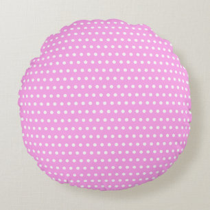 Stylish White Dots Pattern On Girly Pink Round Cushion