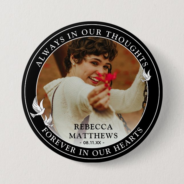 Stylish White Doves Photo & Memorial Keepsake 7.5 Cm Round Badge (Front)
