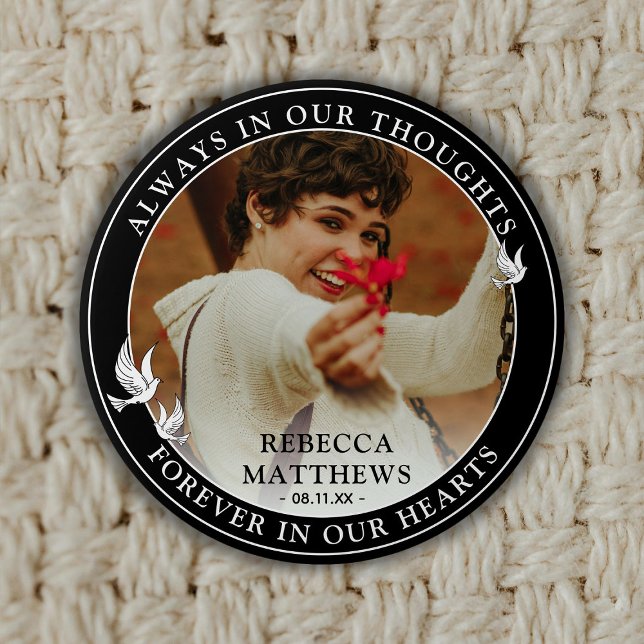 Stylish White Doves Photo & Memorial Keepsake 7.5 Cm Round Badge (Creator Uploaded)
