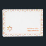 Stylish White | Enjoy Your Meal | STAR OF DAVID Laminated Place Mat<br><div class="desc">Modern white STAR OF DAVID Table Placemats, showing with colourful Star of David in a tiled pattern. Near the bottom, there is a larger single Star of David, plus text that reads ENJOY YOUR MEAL in English and Hebrew text. These are CUSTOMIZABLE so you can PERSONALIZE with your family name...</div>