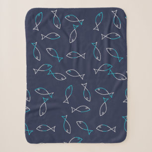 Stylish White Fish Pattern Sea Theme Throw Blanket