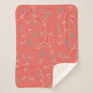 Stylish White Fish Pattern Sea Theme Throw Blanket