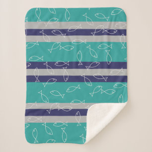 Stylish White Fish Pattern Sea Theme Throw Blanket