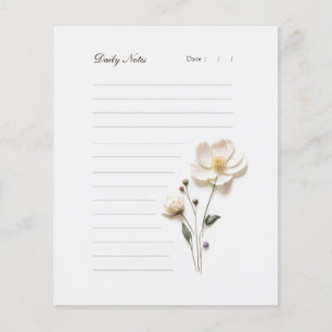 Stylish White Flower Lined Stationery Paper