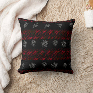 Stylish White flowers grunge red stripes pattern Cushion