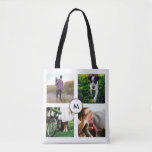 Stylish White Four Photo Grid with Monogram Tote Bag<br><div class="desc">This stylish tote doubles as a great way to show off your favourite photos! Simply use the template to add four of your own photos and they will appear in the grid on the front and the back of the bag. You can also add your monogram in the centre.</div>