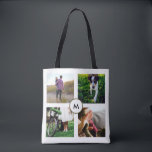 Stylish White Four Photo Grid with Monogram Tote Bag<br><div class="desc">This stylish tote doubles as a great way to show off your favourite photos! Simply use the template to add four of your own photos and they will appear in the grid on the front and the back of the bag. You can also add your monogram in the centre.</div>