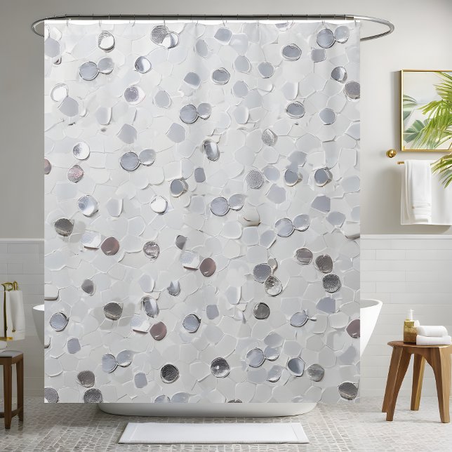 Stylish White Glitter Sequin Shower Curtain (Creator Uploaded)