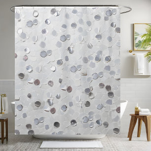 Stylish White Glitter Sequin Shower Curtains