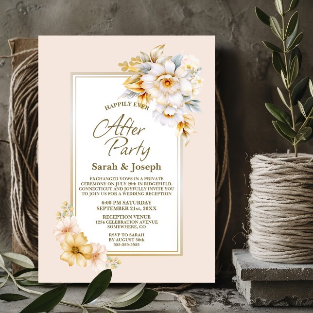 Stylish White Gold Floral Wedding After Party Invitation (Creator Uploaded)