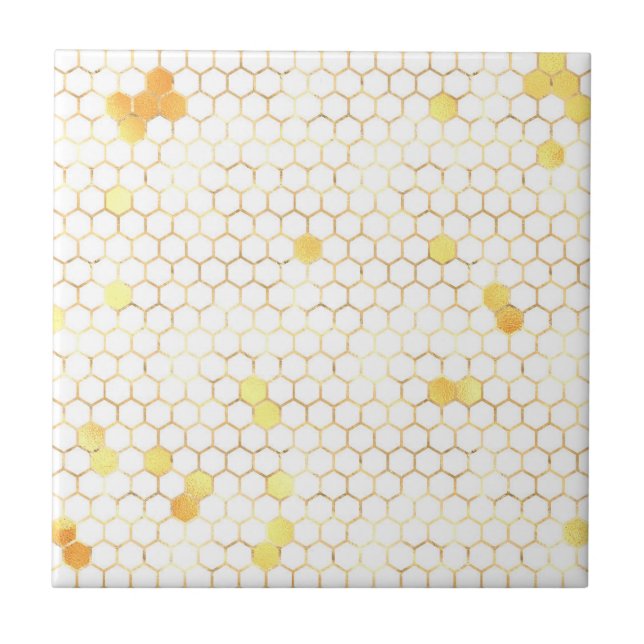 Stylish White Gold Honeycomb Ceramic Tile (Front)