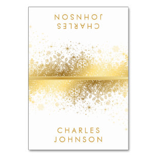 Stylish White & Gold Snowflakes   Place Cards
