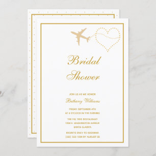 Stylish White Gold Travel Bridal Shower Invitation