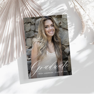 stylish white graduation save the date postcard