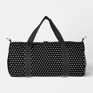 Stylish White Hearts Pattern On Black Duffle Bag