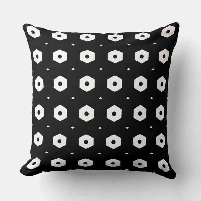 Stylish White Hexagon on Black Cushion (Front)