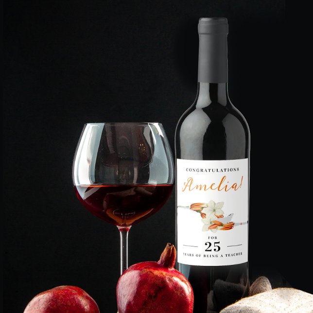 Stylish White Lily Retro Anniversary Floral  Wine Label (Creator Uploaded)