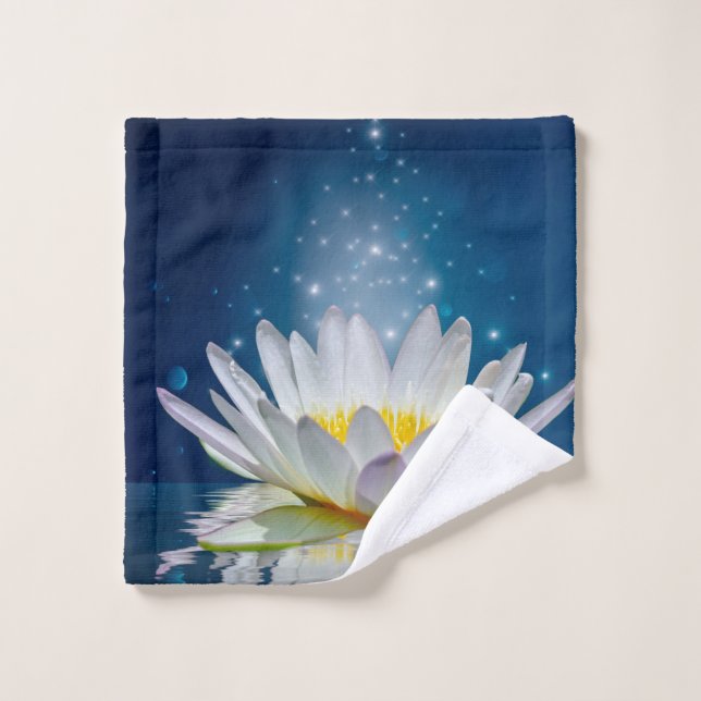 Stylish White Lotus Flower Landscape, Zen  Bath Towel Set (Wash Cloth)