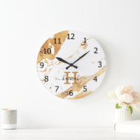 Stylish White Marble Gold Foil Monogram Name