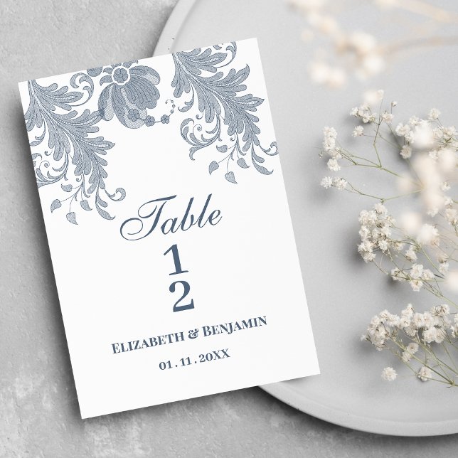 Stylish white mauve blue floral lace Table Numbers (Stylish white mauve blue floral lace Table Numbers)