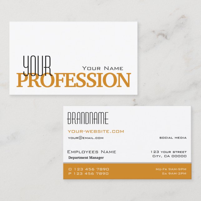 Stylish White Orange Simple and Professional Business Card (Front/Back)