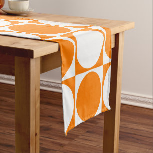 Stylish White&Orange Squares&Circles Design Short Table Runner