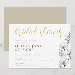 Stylish White Orchid Calligraphy Bridal Shower Invitation