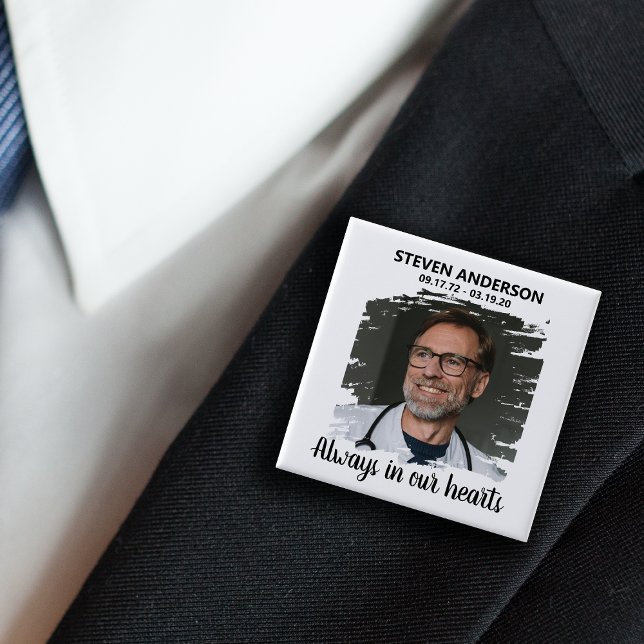 Stylish White Photo Funeral 15 Cm Square Badge (Creator Uploaded)